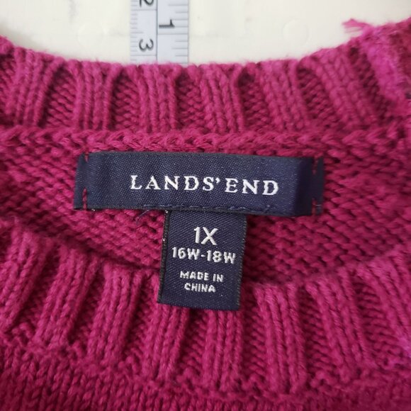 Lands‎ End Womens Plus Size 1X Red Knit Pull Over Sweater Cotton Autumn Layering - Picture 4 of 6